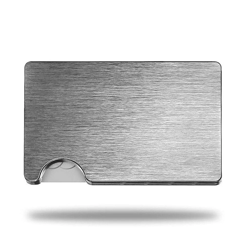 Premium Steel Wallet Raw Silver Money Clip RFID Blocking Minimalistic Mens Card